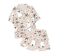 Conjunto de Pijama con Pantalones Cortos y Top de Manga Corta con Cuello de Botones Estampado de Halloween para niños Sudadera Mujer Albornoz Mujer Capucha Ducha