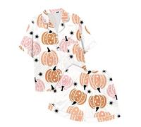 Conjunto de Pijama con Pantalones Cortos y Top de Manga Corta con Cuello de Botones Estampado de Halloween para niños Sudadera Mujer Pijamas Mujer Franela