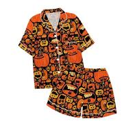 Conjunto de Pijama con Pantalones Cortos y Top de Manga Corta con Cuello de Botones Estampado de Halloween para niños Sudadera Mujer Pijamas Mujer Franela