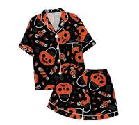 Conjunto de Pijama con Pantalones Cortos y Top de Manga Corta con Cuello de Botones Estampado de Halloween para niños Piña Niña Pijamas Invierno Niña 3 Años