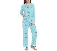 Conjunto de pijama con solapa para mujer con caña de pescar bigote para el día del padre, Caña de pescar bigote para el día del padre, S