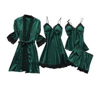 Conjunto de pijama con top y pantalones cortos, ropa de dormir sexy para mujer,Juego de 4 camisones de albornoz de encaje para mujer - Pijamas para niñas con dije para aniversario, Navidad, accesorios