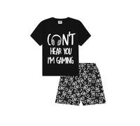 Conjunto de pijama corto de algodón negro para niños Can't Hear You I'm Gaming, Negro, 10-11 años