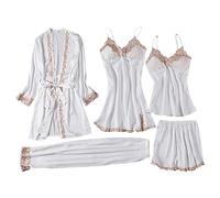 Conjunto de pijama corto de satén para mujer, pijamas de encaje, kimono de 5 piezas, batas de baño, tirantes finos, vestido de noche, pantalones de pijama y pantalones cortos de dormir, lencería