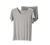 Conjunto de pijama corto para mujer, pijama corto para mujer, verano de gran tamaño, conjunto de camisetas y pantalones cortos, 2 piezas, ancho para Homewear Color liso, ropa de dormir casual Pijama