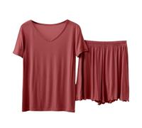 Conjunto de pijama corto para mujer, pijama para mujer, talla grande, verano, pantalones cortos ligeros, conjunto de casa, ropa de dormir casual, color sólido Homewear Large Pijama Fluido Pijama
