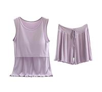 Conjunto de pijama corto para mujer, talla grande, conjunto de pijama de algodón modal, pantalones cortos, ropa de dormir sin mangas con sostén y cordón, camiseta sin mangas para mujeres embarazadas