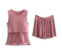 Conjunto de pijama corto para mujer, talla grande, conjunto de pijama de algodón modal, pantalones cortos, ropa de dormir sin mangas con sostén y cordón, camiseta sin mangas para mujeres embarazadas