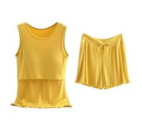 Conjunto de pijama corto para mujer, talla grande, conjunto de pijama de algodón modal, pantalones cortos, ropa de dormir sin mangas con sostén y cordón, camiseta sin mangas para mujeres embarazadas