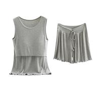 Conjunto de pijama corto para mujer, talla grande, conjunto de pijama de algodón modal, pantalones cortos, ropa de dormir sin mangas con sostén y cordón, camiseta sin mangas para mujeres embarazadas