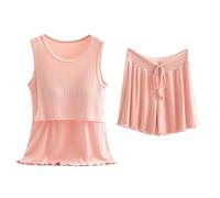 Conjunto de pijama corto para mujer, talla grande, conjunto de pijama de algodón modal, pantalones cortos, ropa de dormir sin mangas con sostén y cordón, camiseta sin mangas para mujeres embarazadas