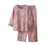 Conjunto de pijama de 2 piezas para mujer, de algodón, súper suave, cómodo, de manga larga y parte inferior de pijama, cómodo conjunto de pijama ligero de 2 piezas, rosa, M