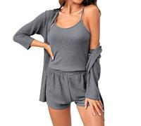 Conjunto de pijama de 2 piezas para mujer, ropa de descanso de 3 Teilige, conjunto de pijama para mujer, Schlafanzug Camitop, corto, Hausanzug Casualanzug Kombine, gris, S