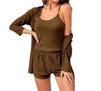 Conjunto de pijama de 2 piezas para mujer, ropa de descanso de 3 Teilige, conjunto de pijama para mujer, Schlafanzug Camitop, corto, Hausanzug Casualanzug Kombine, marrón, S