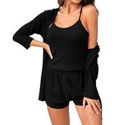 Conjunto de pijama de 2 piezas para mujer, ropa de descanso de 3 Teilige, conjunto de pijama para mujer, Schlafanzug Camitop, corto, Hausanzug Casualanzug Kombine, Negro, M