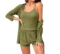 Conjunto de pijama de 2 piezas para mujer, ropa de descanso de 3 Teilige, conjunto de pijama para mujer, Schlafanzug Camitop, corto, Hausanzug Casualanzug Kombine, verde, XL