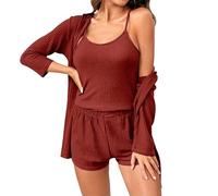 Conjunto de pijama de 2 piezas para mujer, ropa de descanso de 3 Teilige, conjunto de pijama para mujer, Schlafanzug Camitop, corto, Hausanzug Casualanzug Kombine, rosso, XL