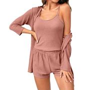 Conjunto de pijama de 2 piezas para mujer, ropa de descanso de 3 Teilige, conjunto de pijama para mujer, Schlafanzug Camitop, corto, Hausanzug Casualanzug Kombine, rosa, S