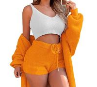 Conjunto de pijama de 3 piezas para mujer, pijama de peluche de peluche, sudadera suave con capucha, pantalones cortos/top de invierno, cálido chándal, forro polar, terciopelo, ropa de dormir, traje