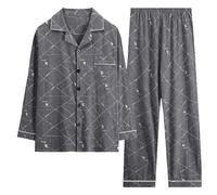 Conjunto de pijama de algodón para hombre, conjunto de pijama de manga larga para hombre, conjunto de pijama suave a cuadros, conjunto de pijama casual a cuadros, conjunto de 2 piezas cómodo para