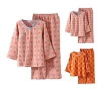 Conjunto de pijama de algodón para mujer, conjunto de 2 piezas para mujer, conjunto de pijama de manga larga de verano de ajuste holgado, conjunto de pijama suave, conjunto de ropa de descanso de 2