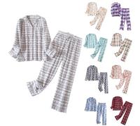 Conjunto de pijama de algodón para mujer, conjunto de pijama de manga larga clásico para mujer, ropa de dormir cómoda ropa de descanso de algodón con bolsillos, ropa de dormir para todas las
