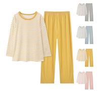 Conjunto de pijama de algodón para mujer, conjunto de pijama de manga larga suave para descansar, ropa de dormir de manga larga y pantalones, conjuntos de pijama holgados, ajuste relajado, conjunto de