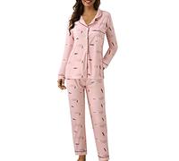 Conjunto de pijama de dos piezas de algodón para mujer, pijama de algodón de manga larga, ropa de dormir estampada a la moda, conjunto de pijama suave de dos piezas con bolsillos, conjunto de pijama