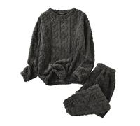 Conjunto de Pijama de Dos Piezas de Polar de Talla Grande de Invierno para Mujer, Camiseta de Manga Larga y Pantalones, Ropa acogedora (Dark Gray, One Size)
