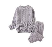 Conjunto de Pijama de Dos Piezas de Polar de Talla Grande de Invierno para Mujer, Camiseta de Manga Larga y Pantalones, Ropa acogedora (Light Purple, One Size)