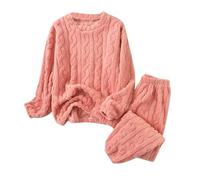 Conjunto de Pijama de Dos Piezas de Polar de Talla Grande de Invierno para Mujer, Camiseta de Manga Larga y Pantalones, Ropa acogedora (Watermelon Red, One Size)