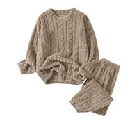 Conjunto de Pijama de Dos Piezas de Polar de Talla Grande de Invierno para Mujer, Camiseta de Manga Larga y Pantalones, Ropa acogedora (Khaki, One Size)