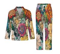 Conjunto De Pijama De Dos Piezas para Hombre - Flores Coloridas Conjunto De 2 Piezas De Top Y Pantalón para Estar En Casa Ropa De Dormir Suave De Manga Larga para Otoño E Invierno Ropa De
