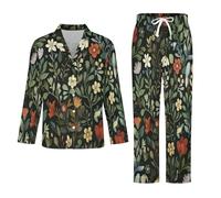 Conjunto De Pijama De Dos Piezas para Hombre - Flores Y Hojas Conjunto De Pijama Informal De Invierno De Manga Larga con Top Y Pantalones 2 Piezas Holgado L