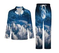 Conjunto De Pijama De Dos Piezas para Hombre - Nubes Y Estrellas Conjunto De Pijama Informal De Invierno De Manga Larga con Top Y Pantalones 2 Piezas Holgado XL