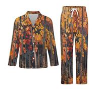 Conjunto De Pijama De Dos Piezas para Hombre - Paisaje del Bosque Rojo Pijama De Otoño E Invierno Camiseta De Manga Larga Y Pantalones Traje Informal Holgado con Bolsillos L