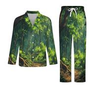Conjunto De Pijama De Dos Piezas para Hombre - Paisaje Forestal Conjunto De 2 Piezas De Top Y Pantalón para Estar En Casa Ropa De Dormir Suave De Manga Larga para Otoño E Invierno Ropa De