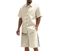 Conjunto de pijama de dos piezas para hombre, traje de verano de 2 piezas, transpirable, cuello en V, camiseta fina de manga corta + pantalones cortos, ropa de noche, ropa holgada, excursión urbana