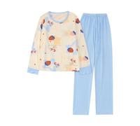 Conjunto de pijama de gran tamaño para mujer, manga larga, cuello redondo y pantalones a cuadros, conjunto de ropa de descanso de 2 piezas, ligero, acogedor y suave, S-azul cielo #10, XL