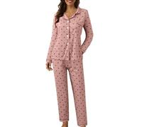 Conjunto de pijama de gran tamaño para mujer, manga larga, cuello redondo y pantalones a cuadros, conjunto de ropa de descanso de 2 piezas, ligero, acogedor y suave, S-i #2, L
