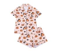 Conjunto de Pijama de Halloween para Mujer, con Cuello Estampado, Manga Corta y Pantalones Cortos, Estilo Europeo. Albornoz Niña Ducha Toalla Pareo De Playa Mujer