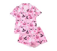 Conjunto de Pijama de Halloween para Mujer, con Cuello Estampado, Manga Corta y Pantalones Cortos, Estilo Europeo. Vestidos Grandes Invierno