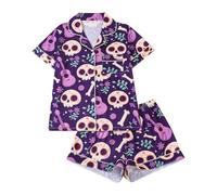 Conjunto de Pijama de Halloween para Mujer, con Cuello Estampado, Manga Corta y Pantalones Cortos, Estilo Europeo. Albornoz Coralina Hombre Mujer Invierno Coralina