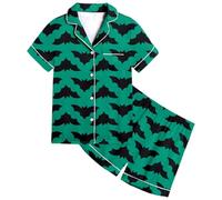 Conjunto de Pijama de Halloween para niñas, Estampado de Calabaza y murciélago, Pantalones Cortos de Manga Corta a Rayas, Ropa de Dormir para niños, Atuendo Informal cómodo Mujer Caliente