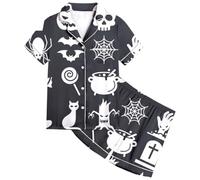 Conjunto de Pijama de Halloween para niñas, Estampado de Calabaza y murciélago, Pantalones Cortos de Manga Corta a Rayas, Ropa de Dormir para niños, Atuendo Informal Patrulla Canina Niño Invierno