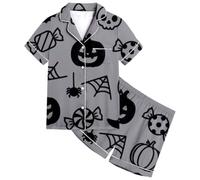 Conjunto de Pijama de Halloween para niñas, Estampado de Calabaza y murciélago, Pantalones Cortos de Manga Corta a Rayas, Ropa de Dormir para niños, Ropa de Dormir Informal Pijamas Manga Corta Mujer