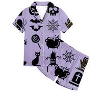 Conjunto de Pijama de Halloween para niñas, Estampado de Calabaza y murciélago, Pantalones Cortos de Manga Corta a Rayas, Ropa de Dormir para niños, Atuendo Informal Patrulla Canina Niño Invierno