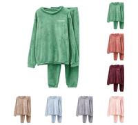 Conjunto de pijama de invierno cálido para mujer, pijama de mujer de invierno de gran tamaño con forro polar, ropa de dormir abrigada con forro polar grueso, pantalones cómodos de estilo informal