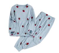 Conjunto de pijama de invierno para mujer, pantalones de forro polar, conjuntos de pijama esponjoso, cuello redondo, túnica con pantalones cómodos, puños apretados, pijama de forro polar grueso y