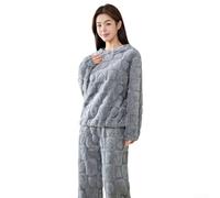 Conjunto de pijama de invierno para mujer, suave forro polar coral, estampado de corazón, ropa de dormir de manga larga y pantalones de pierna recta, ropa de descanso gruesa para mujer, ropa de dormir